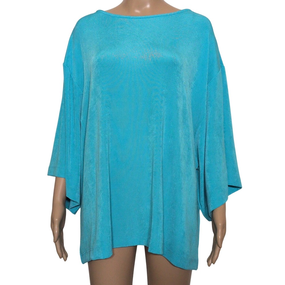 Chico's Travelers Kimono Sleeve Top Turquoise Blue Boat Neck XXL 4 NEW